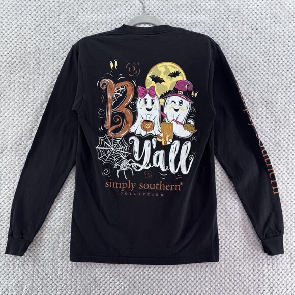 Simply Southern Top Womens S Black Ghost Halloween Boo Y'all Crew Neck - Picture 1 of 10
